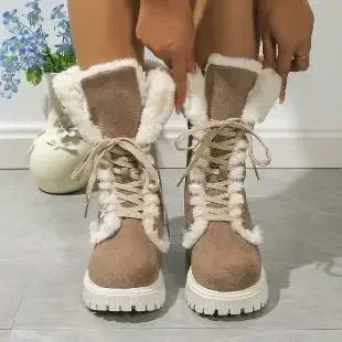 Bestina | Bottes Mi-Mollet à Lacets et Talon Compensé avec Doublure en Fourrure pour Femme