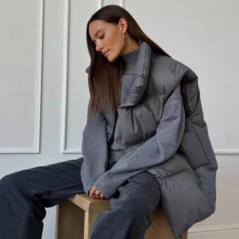 Philipa | Gilet Long Femme Matelassé à Fermeture Éclair pour l'Hiver