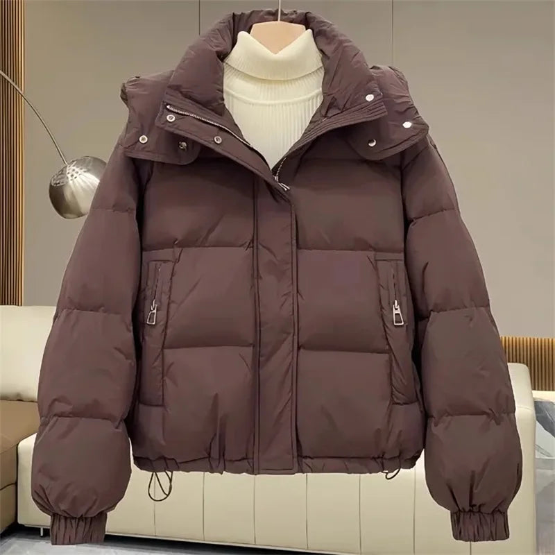 Kyana | Veste Puffer à Capuche avec Fermeture Éclair en Couleur Unie