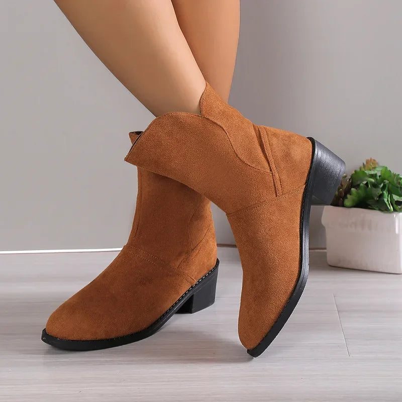 Zoé | Bottines à talon bas en couleur unie pour femme