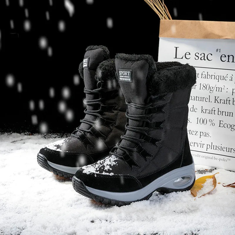 Zoraly | Bottes de Neige Mi-Hautes Femme Étanches à Lacets avec Doublure en Fleece