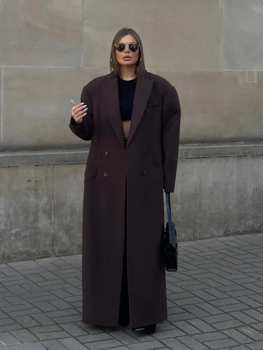 Milane | Manteau Long à Double Boutonnage avec Col à Revers – Élégance et Confort en Hiver