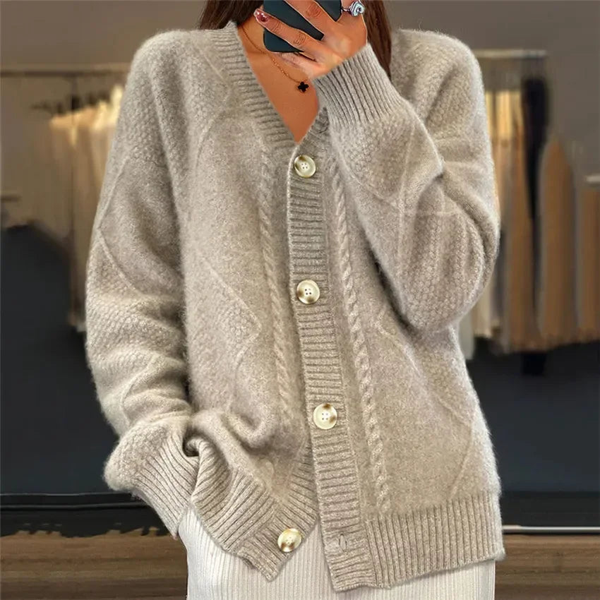 Dimesa | Cardigan Tricoté à Col V et Boutons Élégants