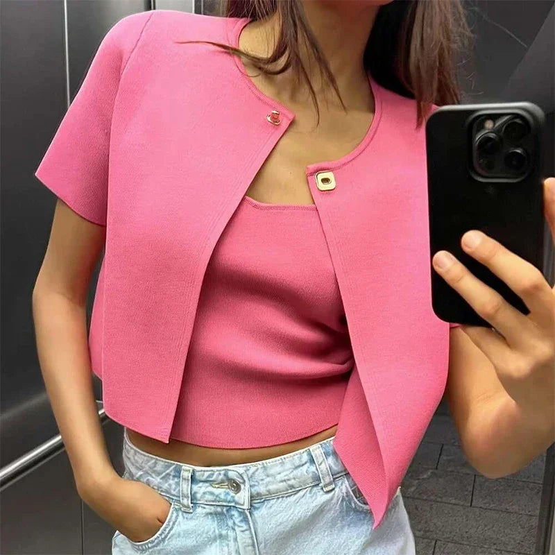 Zalia | Blazer Court à Manches Courtes pour Femme en Couleur Unie