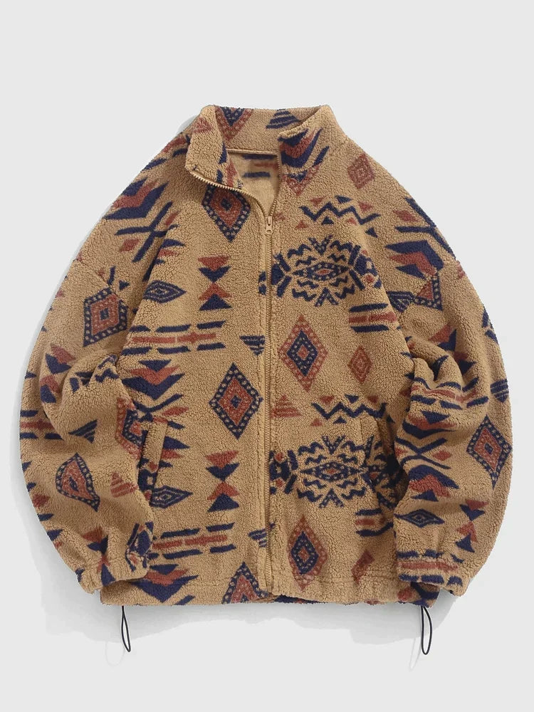 Ondée | Pull Sherpa avec Motif Ethnique et Fermeture Éclair