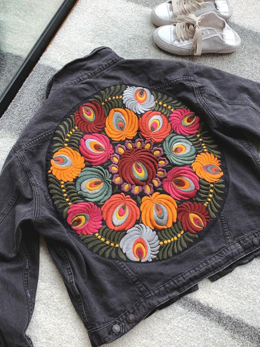 Jackina | Veste en Jean Femme avec Broderie Florale Boho