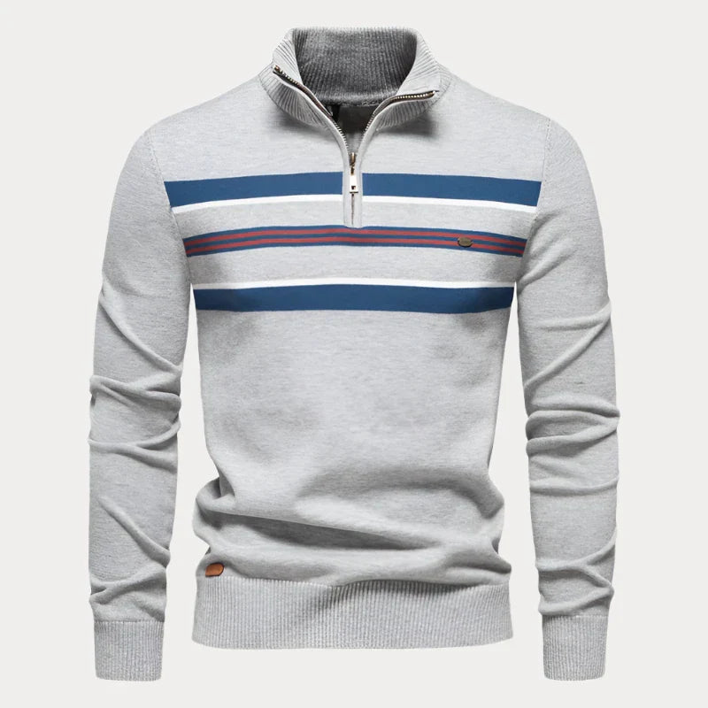 Patrice | Sweat-shirt Zippé à Col Montant avec Motif Rayé sur la Poitrine et Design Élégant