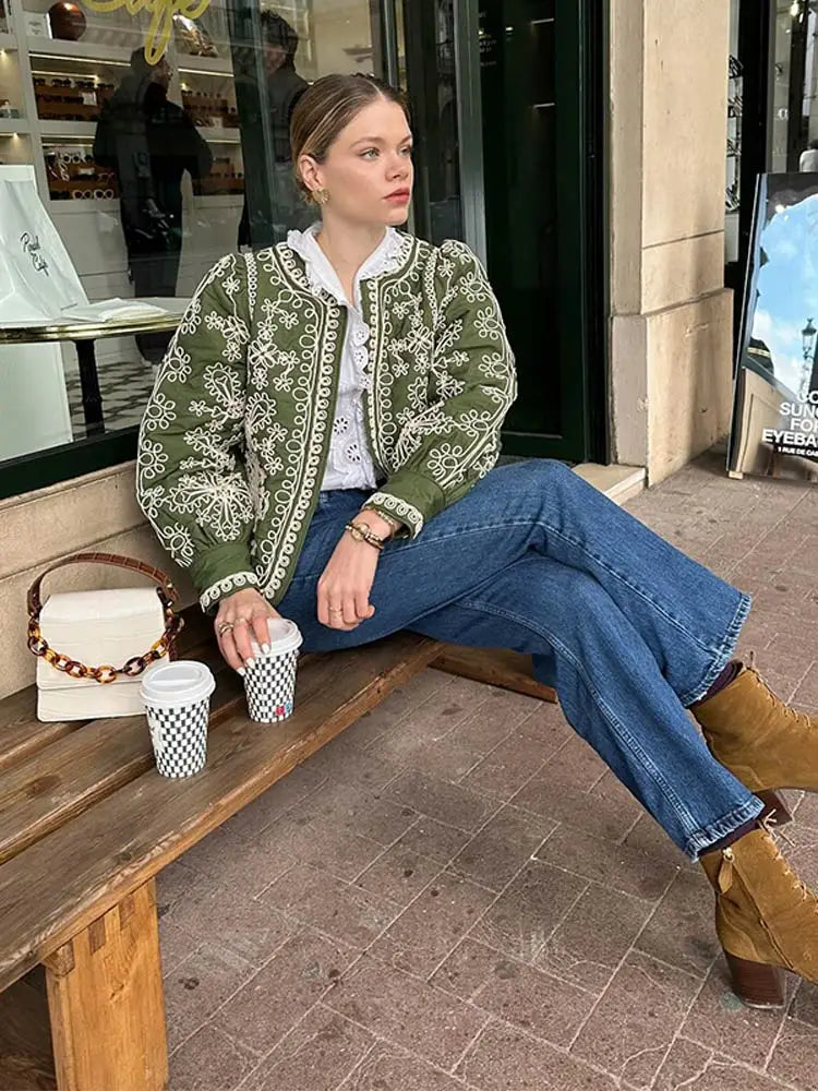 Faustine | Blazer en Coton à Manches Lanternes et Motif Bohémien pour Femme