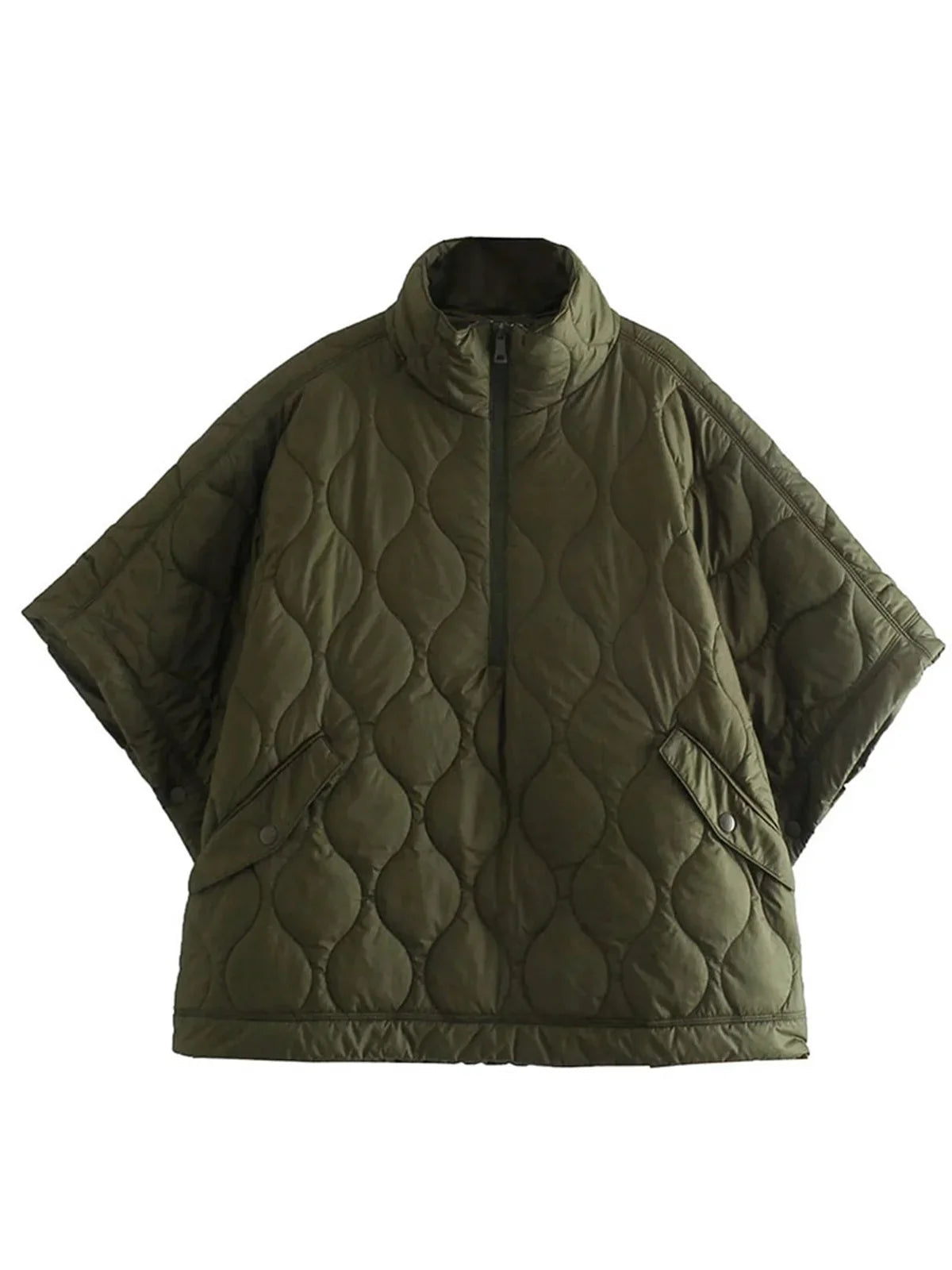 Katalina | Parka pour Femme, Vert Armée, Padded, Col Montant et Fermeture Éclair