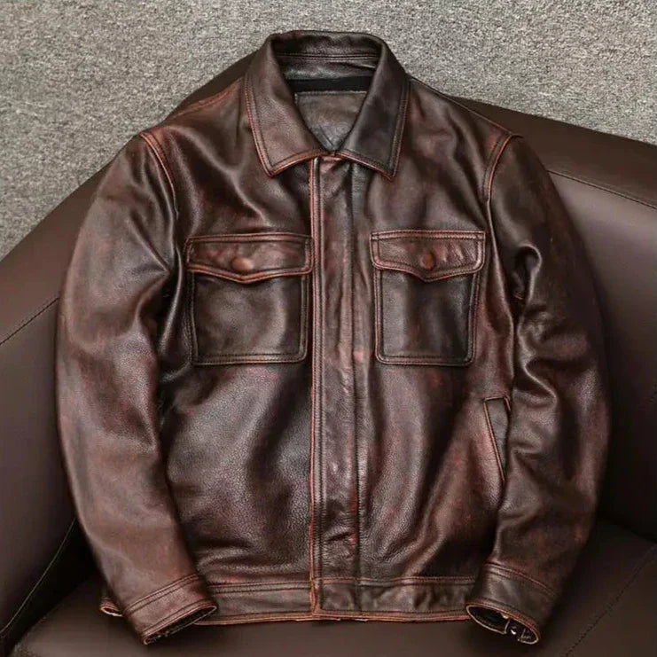 Henric | Veste Motard Vintage avec Fermeture Éclair et Poches Multiples