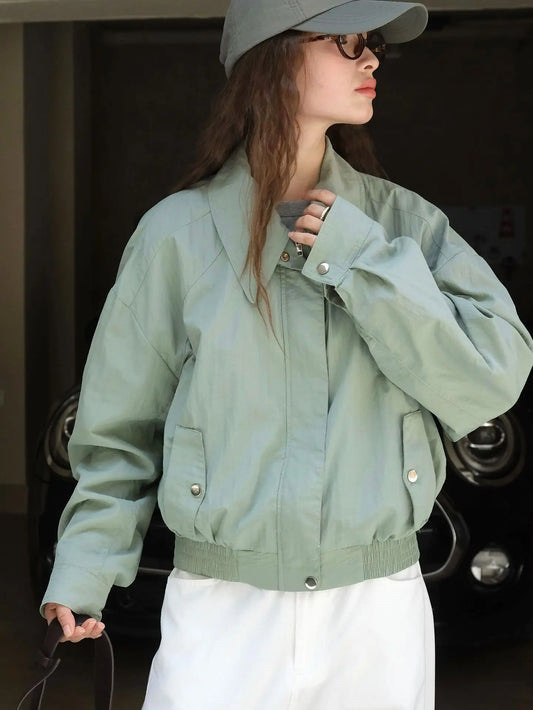 Cléa | Veste Bomber Femme à Col Revers, Couleur Unie et Manches Longues