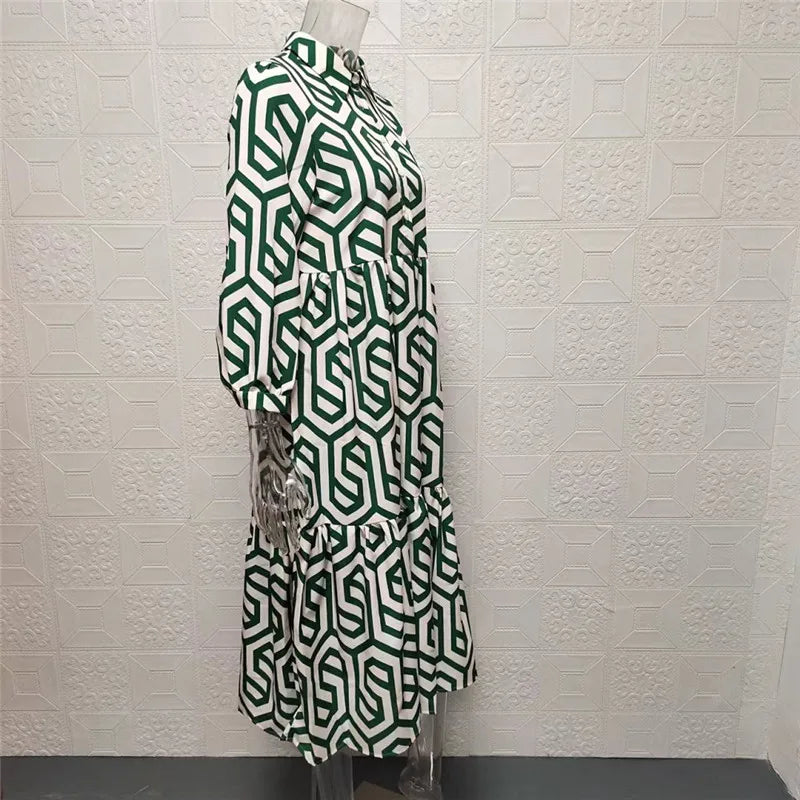 Viélia | Robe Longue à Manches Longues et Motif Géométrique