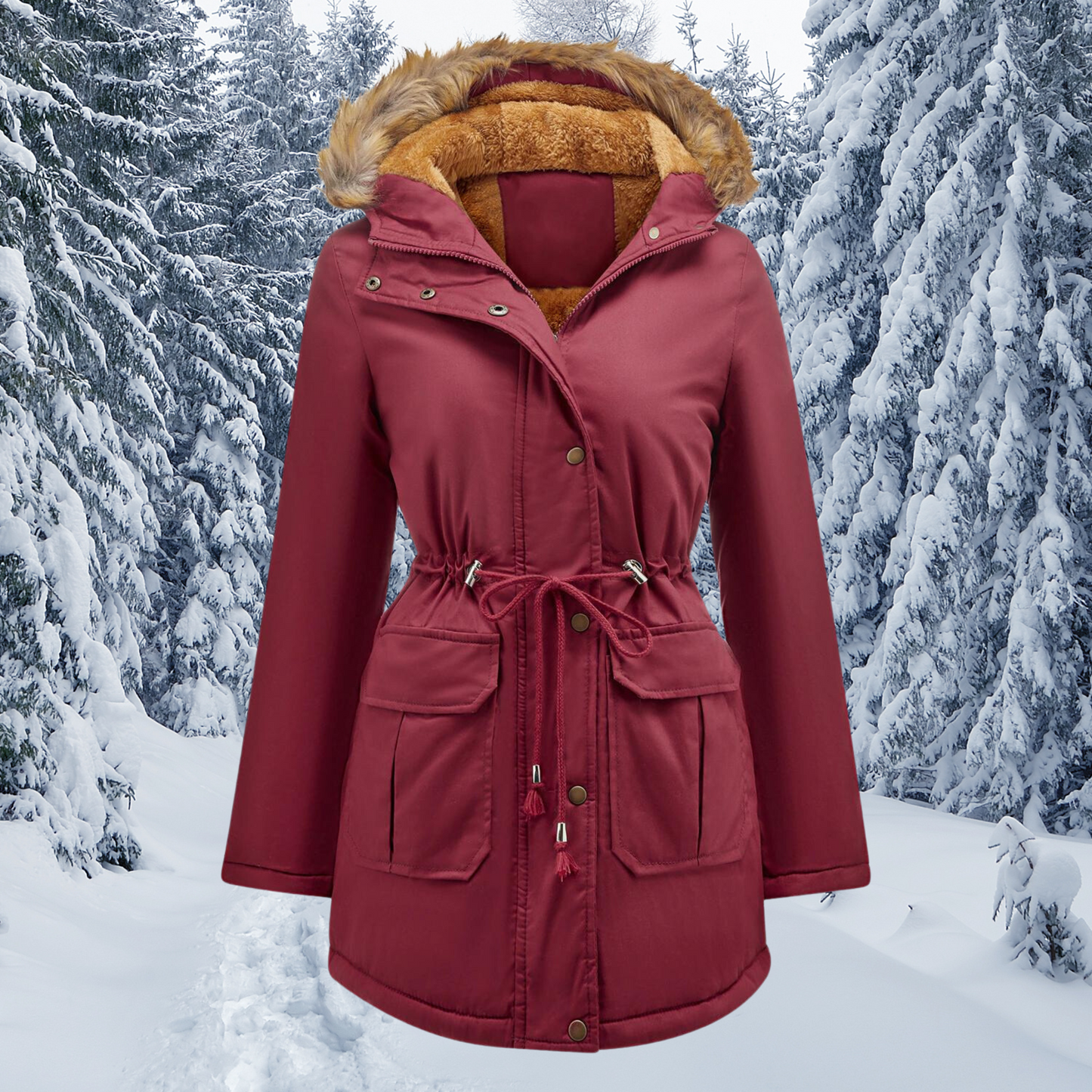 Heliana | Parka d’Hiver Cintrée avec Capuche en Fausse Fourrure et Grandes Poches