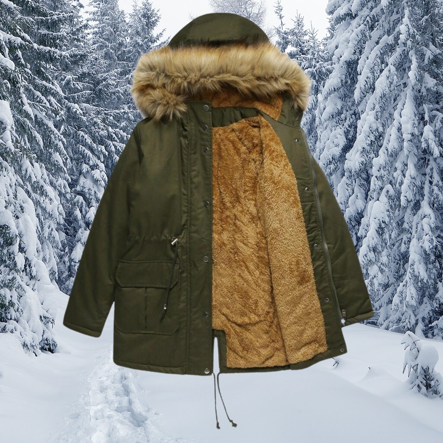 Heliana | Parka d’Hiver Cintrée avec Capuche en Fausse Fourrure et Grandes Poches