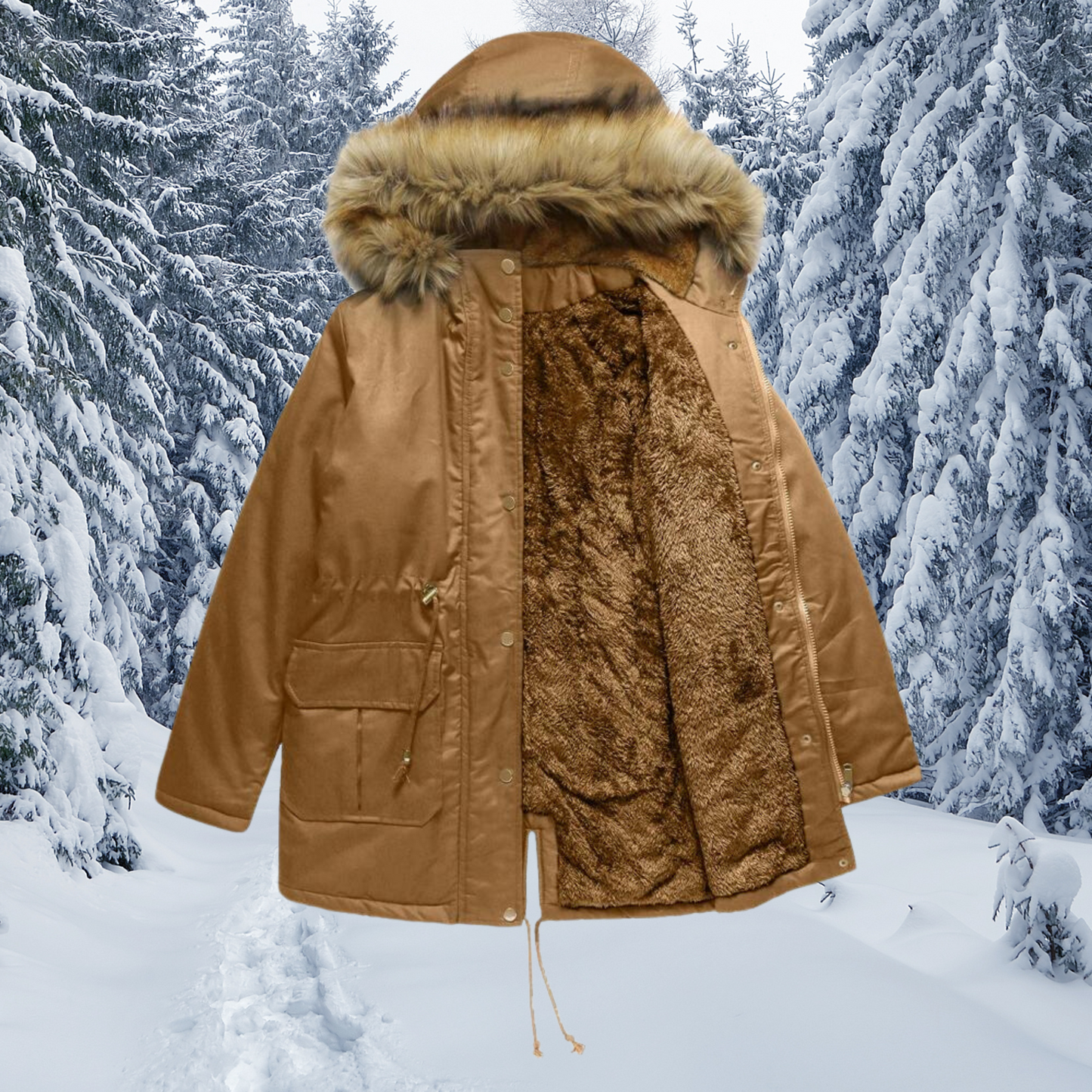 Heliana | Parka d’Hiver Cintrée avec Capuche en Fausse Fourrure et Grandes Poches