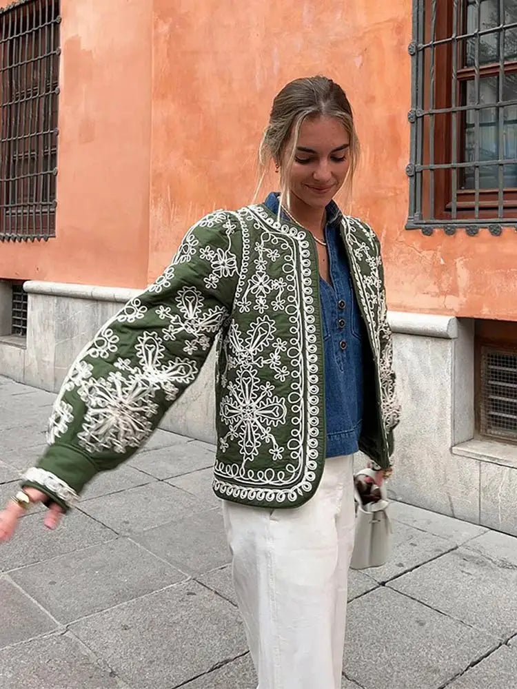 Faustine | Blazer en Coton à Manches Lanternes et Motif Bohémien pour Femme