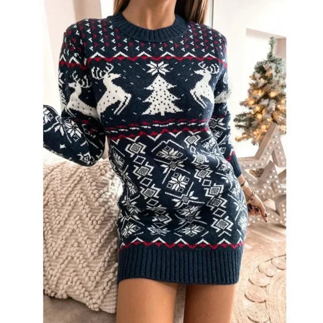 Xandraelle | Robe Pull Mini Tricotée à Col Rond pour Femme - Parfaite pour l'Hiver et Noël