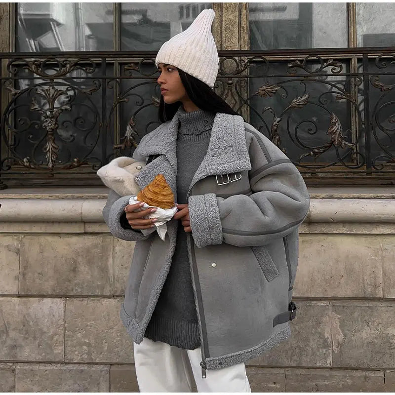 Sentra | Veste Épaisse et Chic à Coupe Ample avec Motif Ligné Gris Foncé