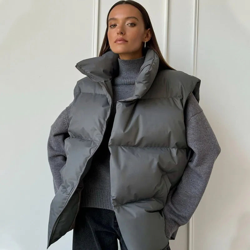 Philipa | Gilet Long Femme Matelassé à Fermeture Éclair pour l'Hiver