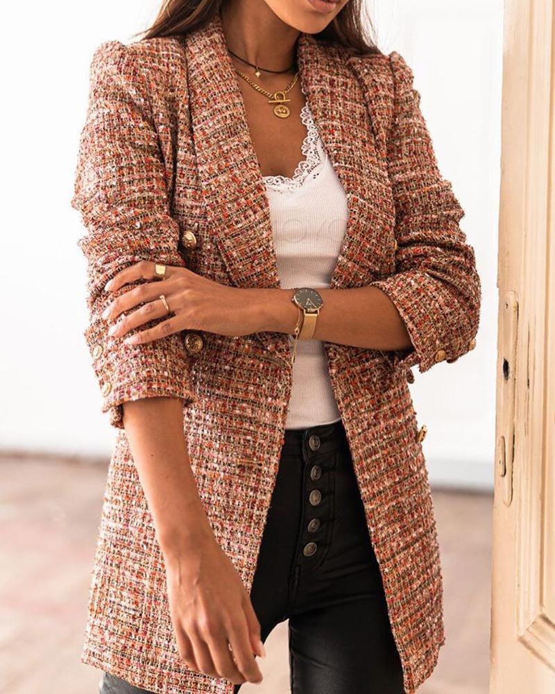 Nífana | Blazer Long Élégant en Tweed à Carreaux – Chic & Intemporel