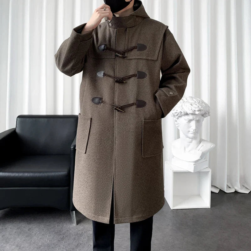 Damase | Manteau Long Homme à Capuche et Fermeture Stylée, Élégant et Chaud avec Poches