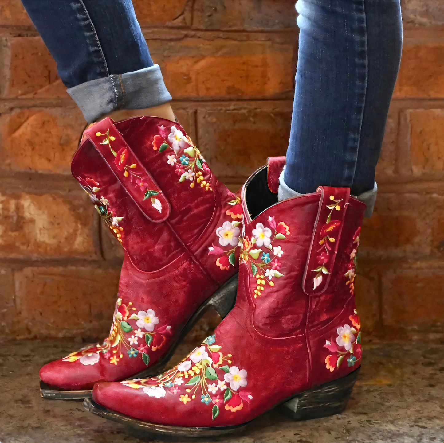 Amorette | Bottes Cowboy à Talon Bloc Motif Fleuri – Élégance et Durabilité