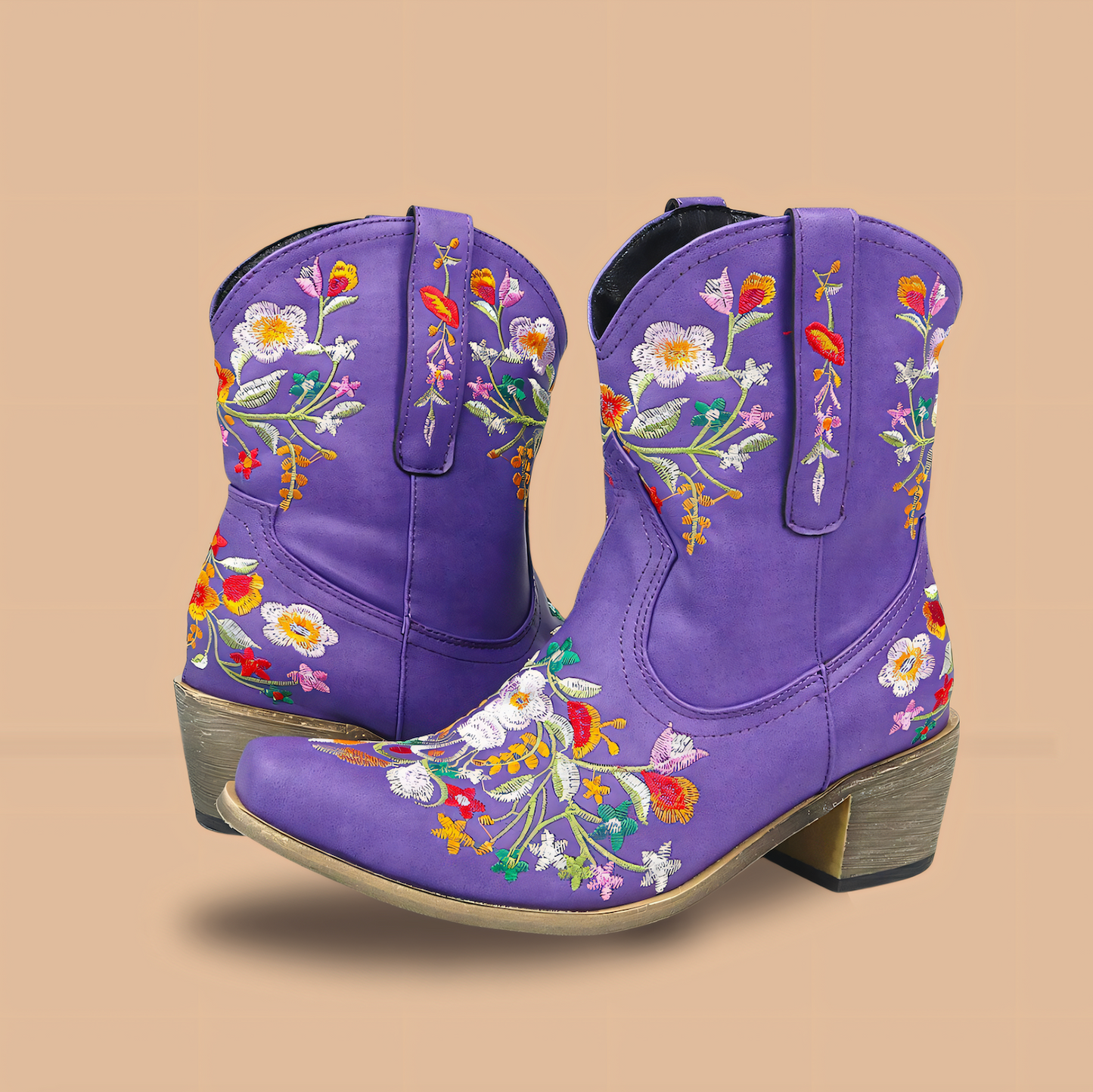 Amorette | Bottes Cowboy à Talon Bloc Motif Fleuri – Élégance et Durabilité