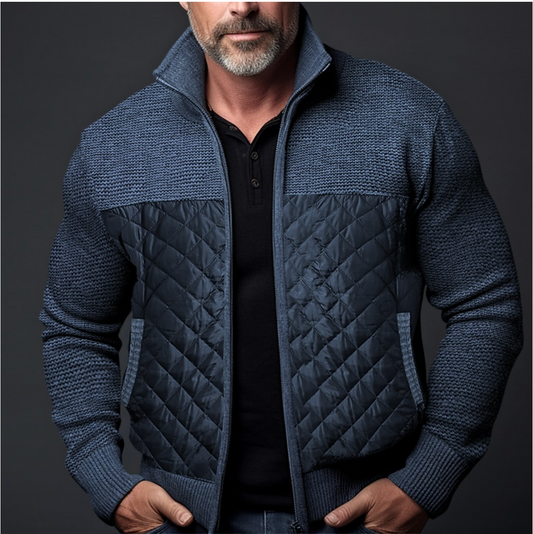 Gédéon | Veste Hiver Homme Patchwork à Fermeture Éclair Complète et Poches Latérales