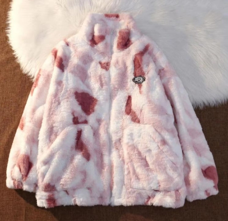 Irène | Veste Zippée à Col Montant en Peluche Tie Dye avec Poches