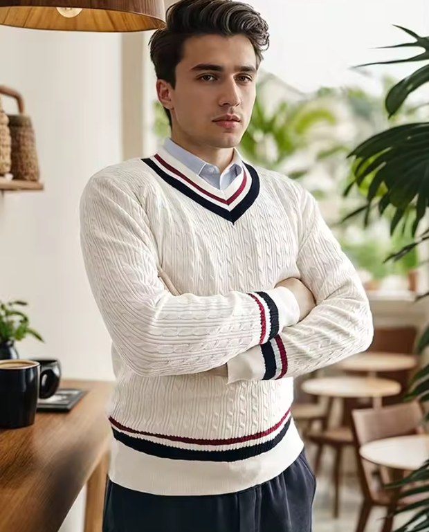 Dastan | Pull en Tricot à Col en V pour Homme – Style Décontracté Automne-Hiver