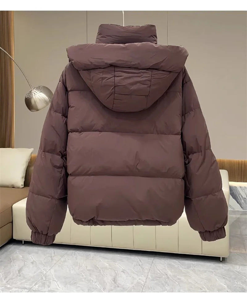 Kyana | Veste Puffer à Capuche avec Fermeture Éclair en Couleur Unie