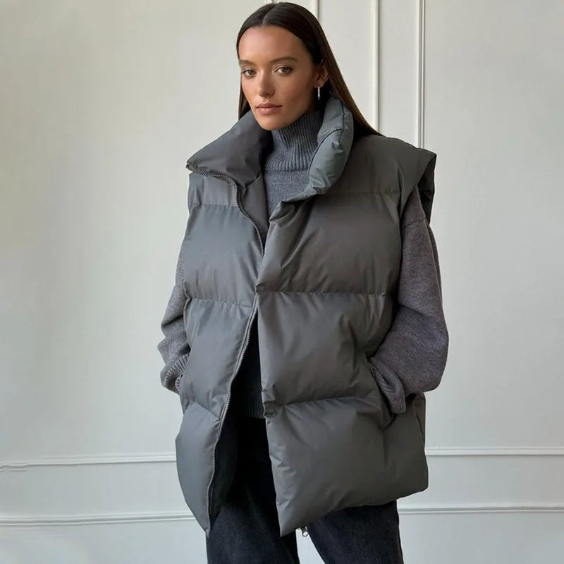 Philipa | Gilet Long Femme Matelassé à Fermeture Éclair pour l'Hiver