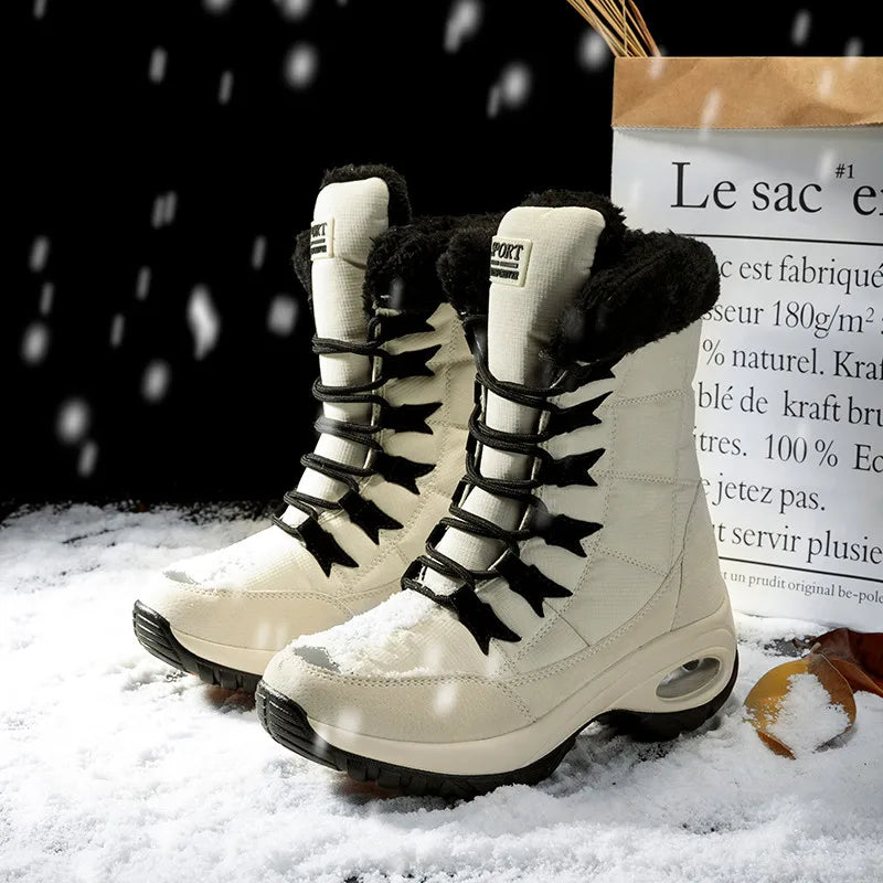 Zoraly | Bottes de Neige Mi-Hautes Femme Étanches à Lacets avec Doublure en Fleece