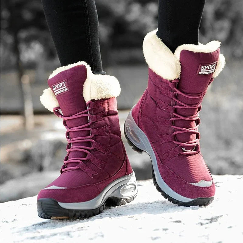 Zoraly | Bottes de Neige Mi-Hautes Femme Étanches à Lacets avec Doublure en Fleece