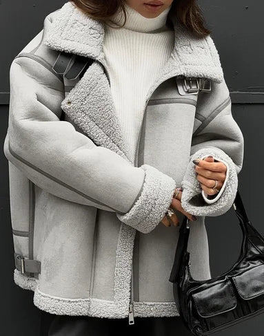 Sentra | Veste Épaisse et Chic à Coupe Ample avec Motif Ligné Gris Foncé