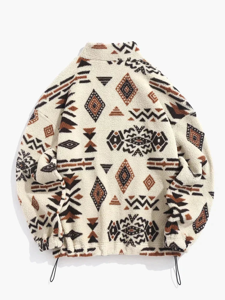 Ondée | Pull Sherpa avec Motif Ethnique et Fermeture Éclair