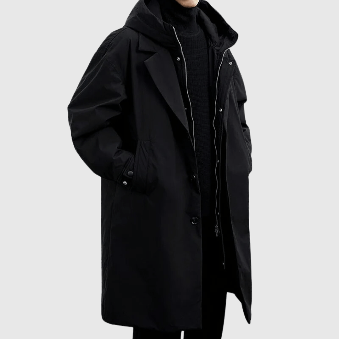 Fabien | Manteau Long à Capuche pour Homme - Coupe Ample et Boutonné