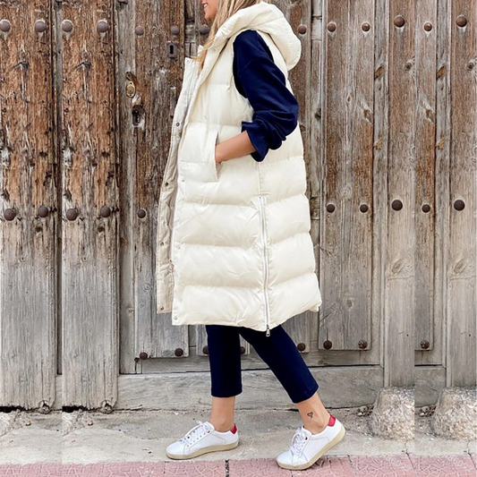 Maple | Long Gilet sans Manches en Coton avec Capuche