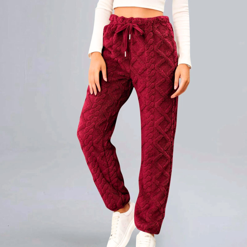 Nathalie | Pantalon en Velours avec Cordon de Serrage et Motif Tressé