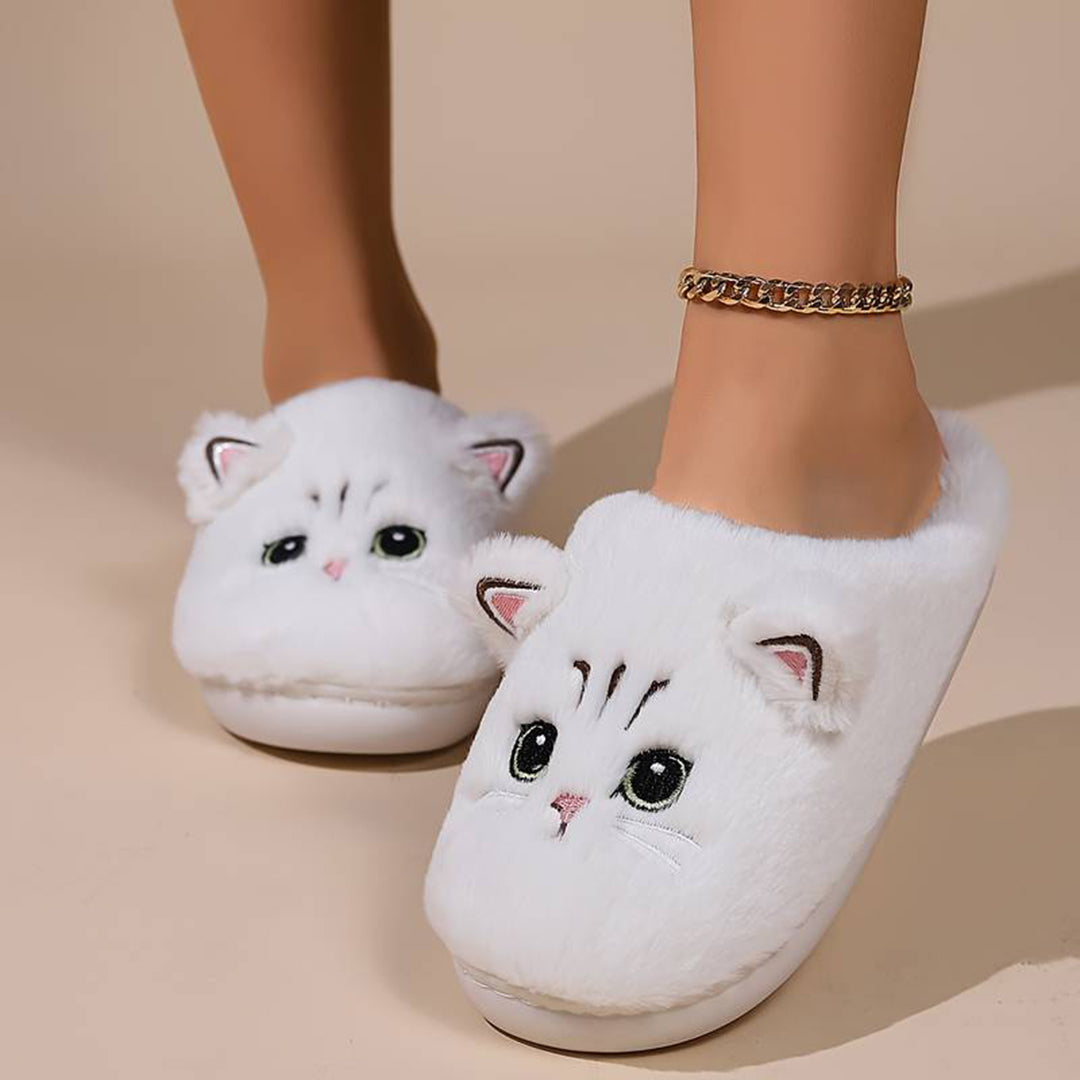 Raffaëlle | Chaussons Peluche à Tête de Chat pour Femmes