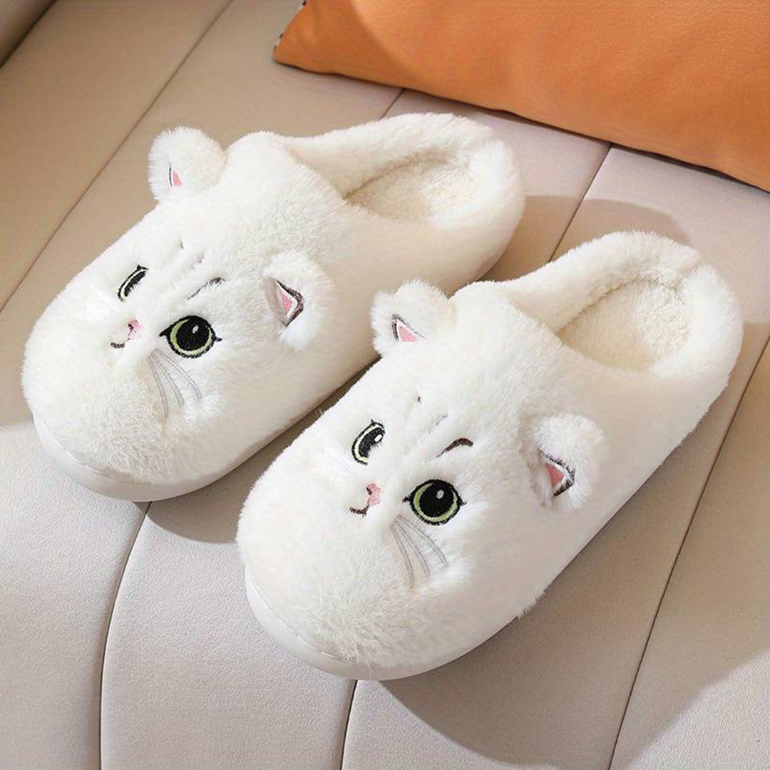 Raffaëlle | Chaussons Peluche à Tête de Chat pour Femmes