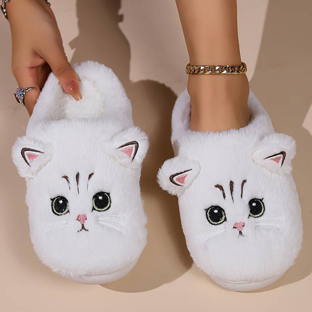 Raffaëlle | Chaussons Peluche à Tête de Chat pour Femmes