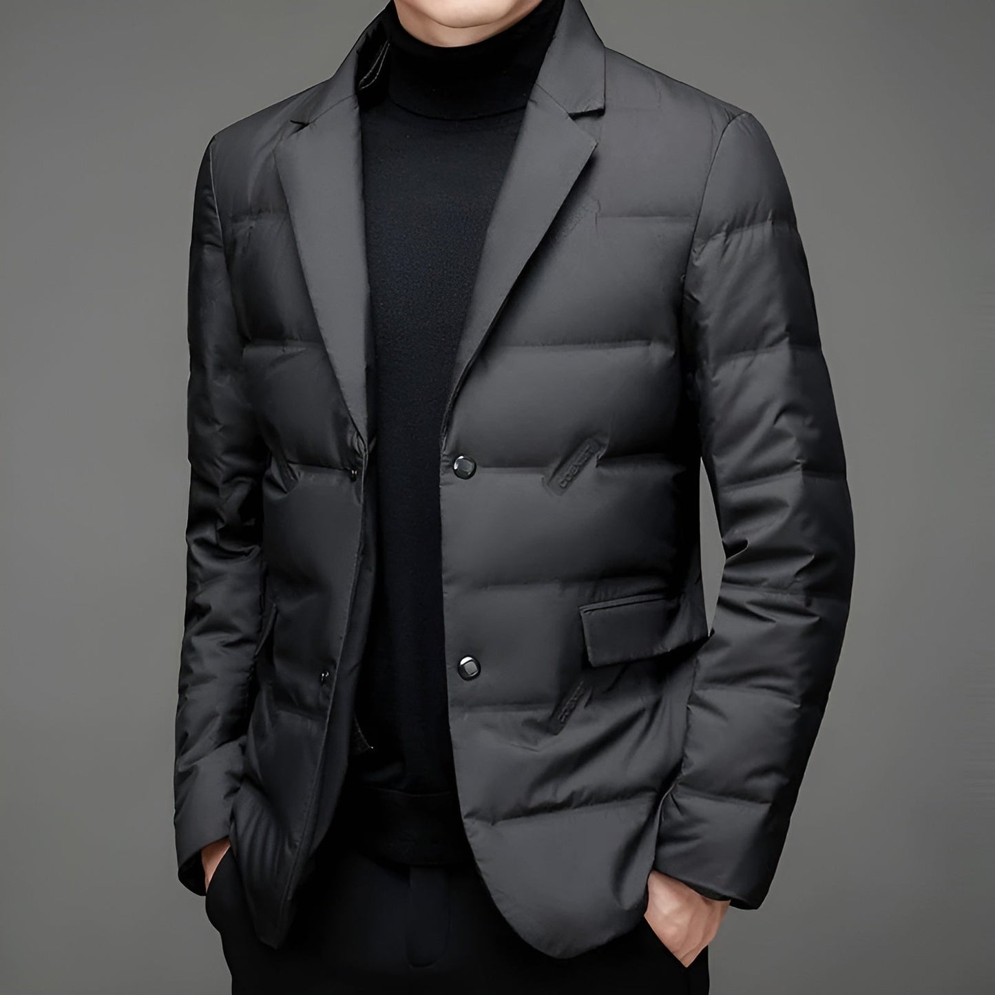 Mathieu | Manteau Casual Homme Noir Imperméable à Col Écharpe et Boutons