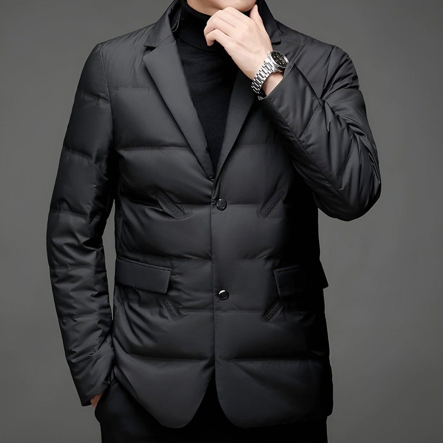 Mathieu | Manteau Casual Homme Noir Imperméable à Col Écharpe et Boutons