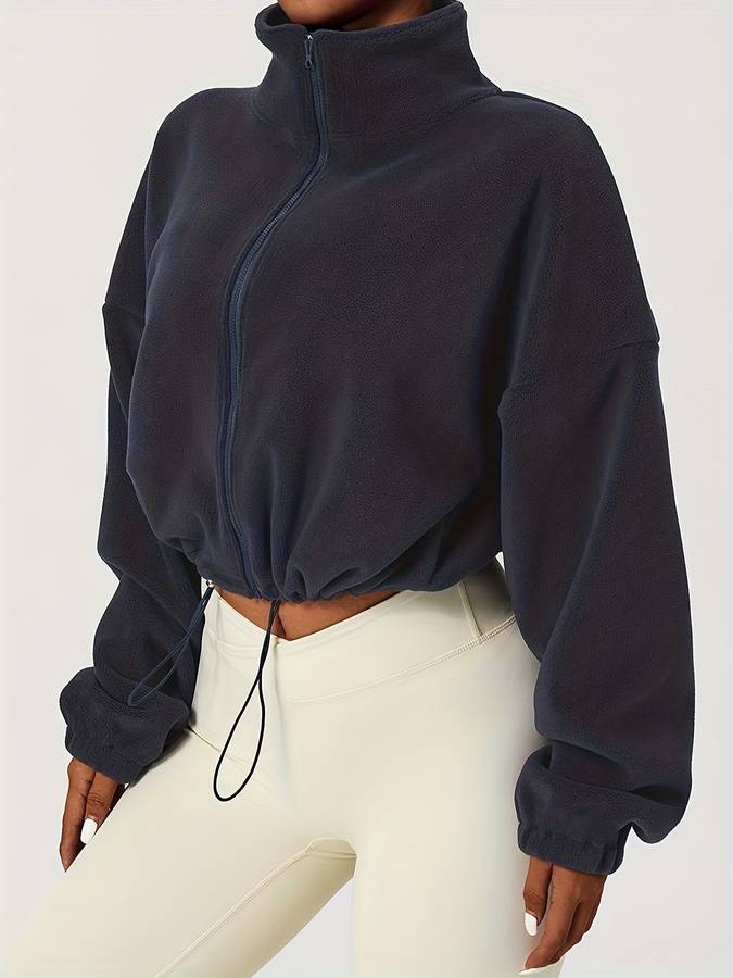 Lysiane | Veste Polaire Femme à Col Montant, Zippée avec Cordon de Serrage et Ourlet Effet Cropped