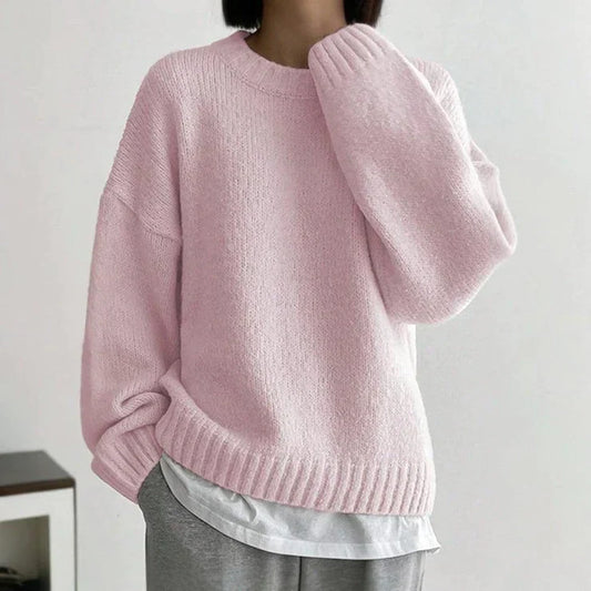 Lisel | Pull Tricoté Rose à Col Rond pour Femme