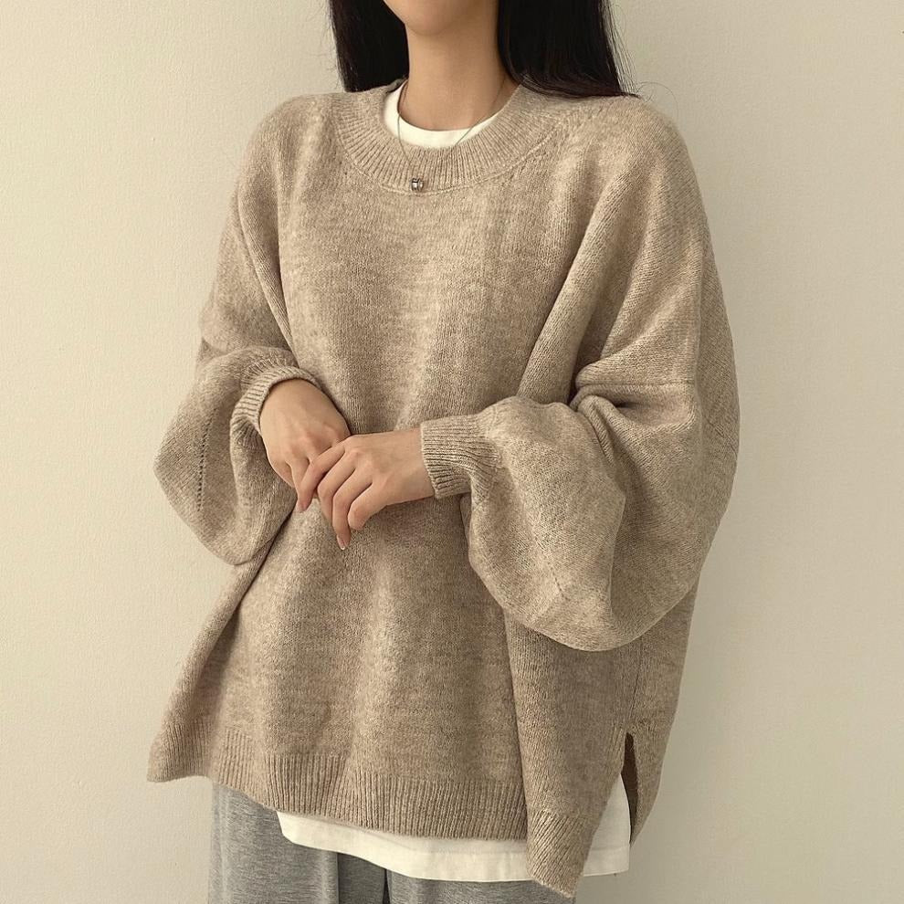 Reyna | Pull Oversize Femme à Manches Bouffantes en Tricot Épais