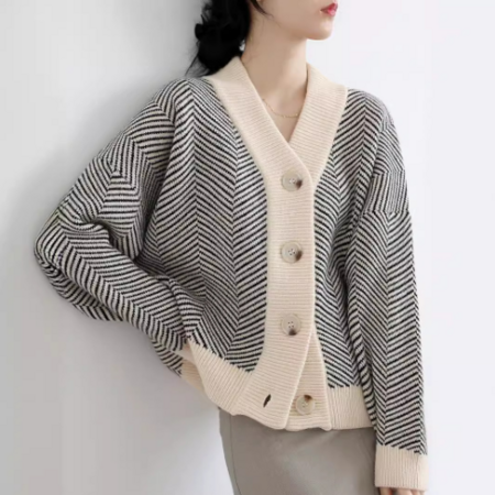 Rhonde | Gilet Oversize à Motif Chevron avec Boutons