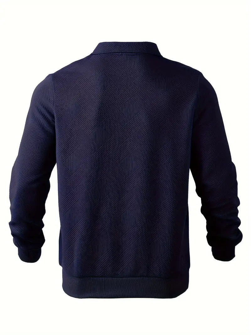 Léo | Pull Homme à Col Polo Zippé en Couleur Unie, Tissu Texturé Épais