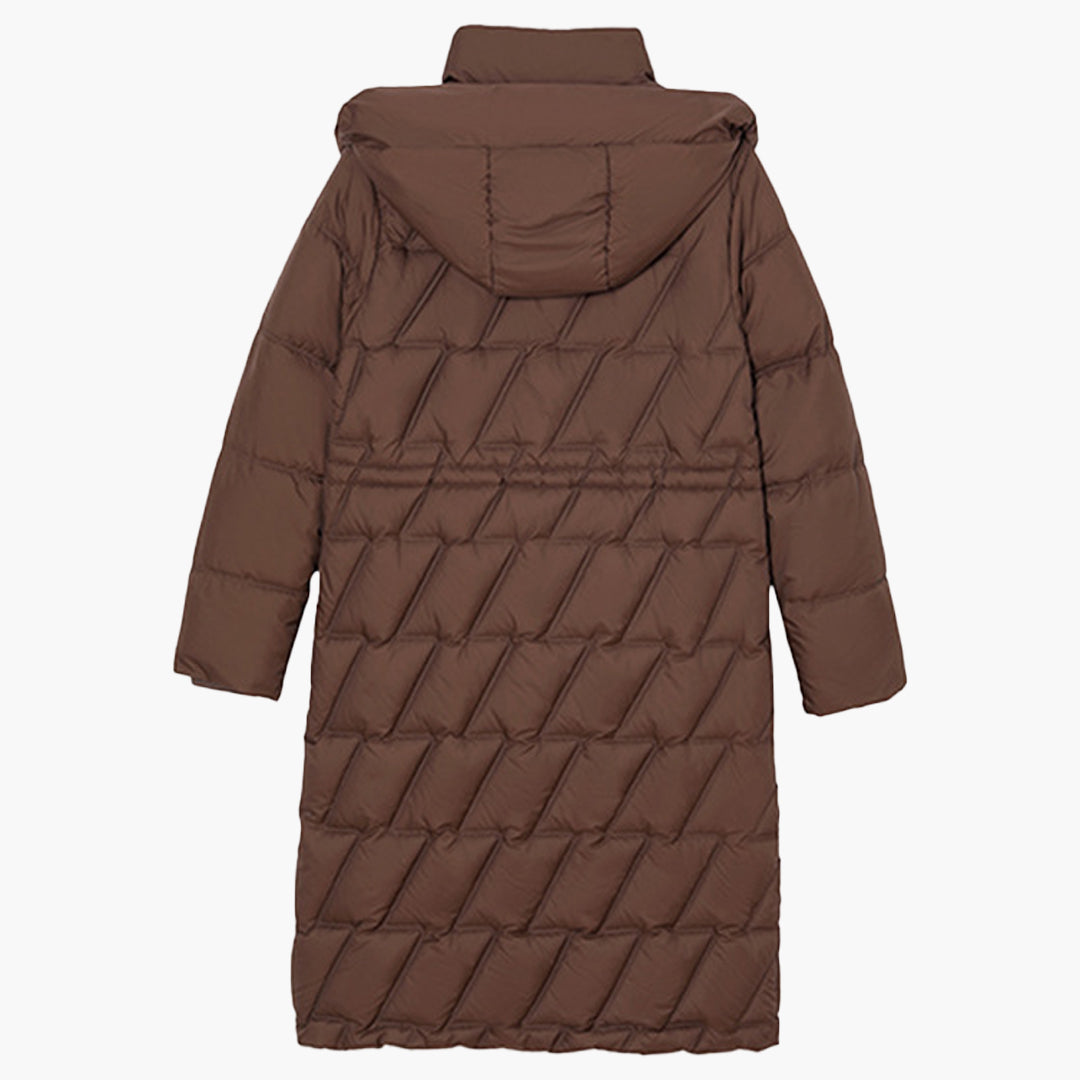 Agnès | Manteau Long d'Hiver Femme avec Capuche, Fermeture Éclair, Matelassé, Taille Ajustable avec Cordon